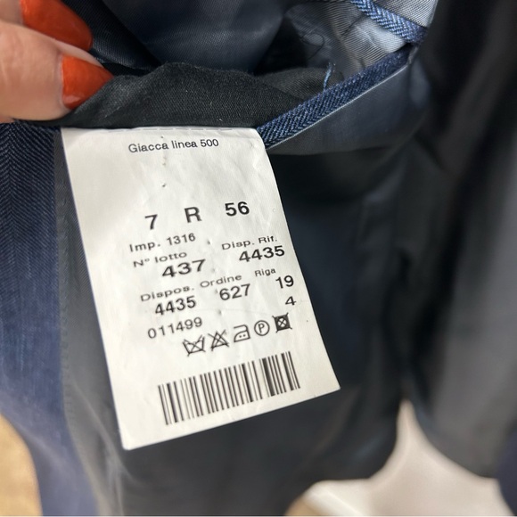 Blue Herringbone Loro Piana Wool/Linen/Silk Sport Jacket - Tombolini - Picture 12 of 13